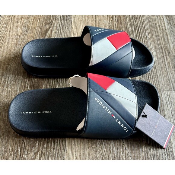 Tommy Flag Stripe Blue Red White Pool Slide Sandal Size 38 US 5.5 NWT READ main image 4